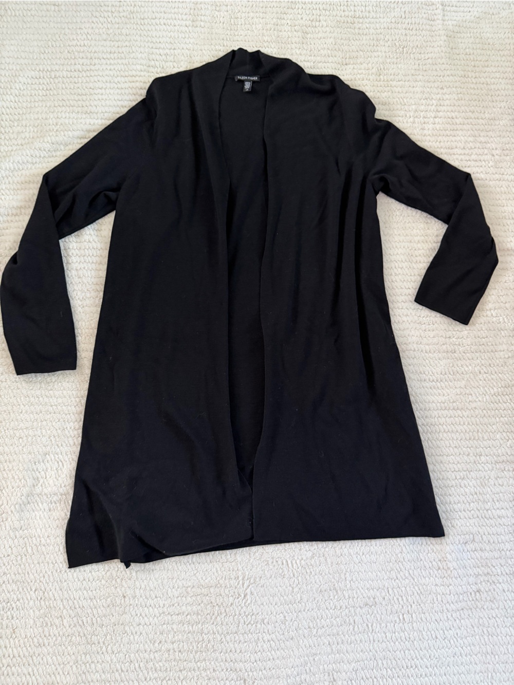 Eileen Fisher Black Open-Front Long Cardigan Jumpsuit Layer
